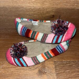GAP Colorful Striped Kids Slippers with Pom-Poms